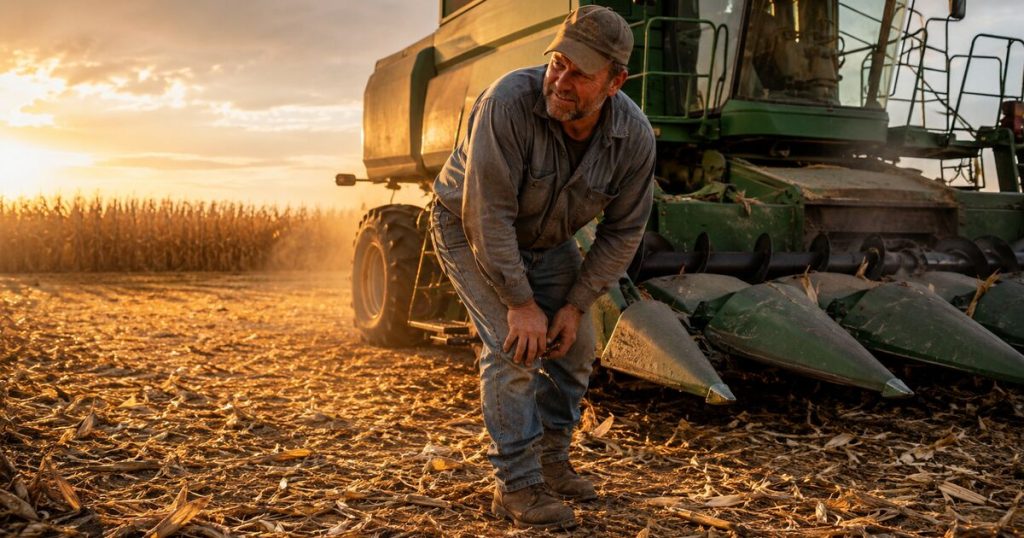 Farmer with knee pain during harvest season Central Minnesota